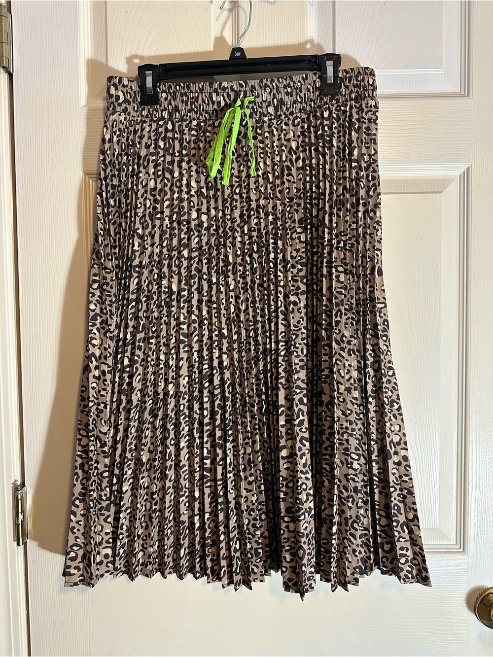 wild fable Leopard Print Pleated Skirt with Neon Green Drawstring